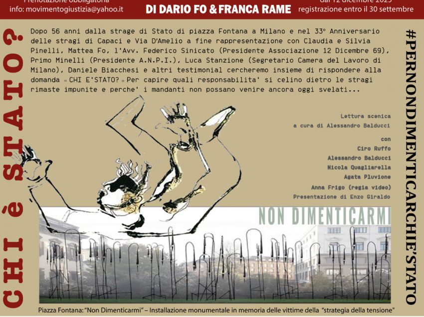 14 maggio 2025: “Speak Truth to Power 2025 – La Memoria Pubblica sulle stragi di Stato – Morte accidentale di un anarchico” di Dario Fo e Franca Rame.